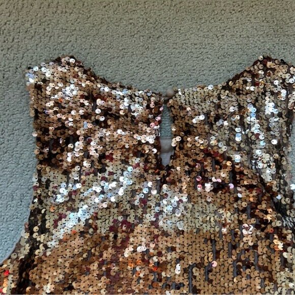 Vintage Forever 21 Womens Blouse Brown Gold Sequin Tank Top Size Large - Picture 6 of 10